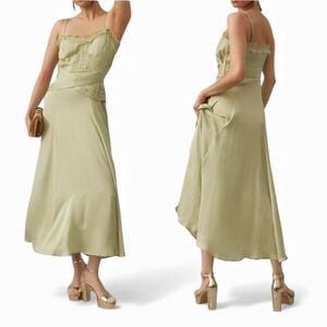 Anthropologie Let Me Be A-Line Lace-Trimmed Midi Dress Sage Green Size XS